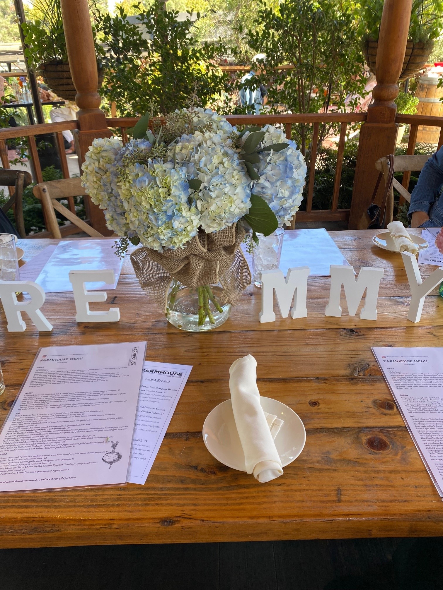 Blue hydrangeas and baby letters